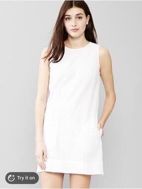 GAP White Eyelet Shift Dress Coastal Grandmother Quiet Luxury Resort Wear Summer